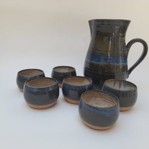 Set de pisco sour azul con 6 vasos